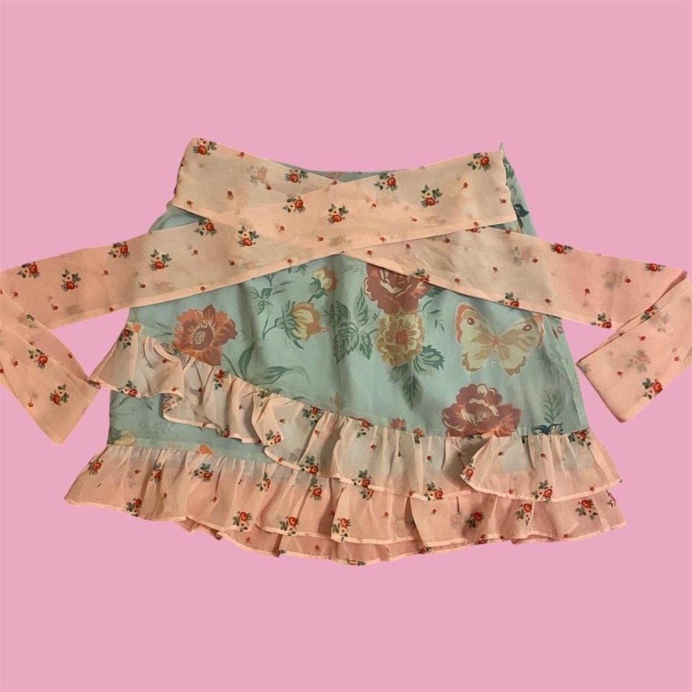 Pink and blue floral mini skirt